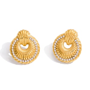 1 Pair Gorgeous Circle Stainless Steel Gold Color Women's Stud Earrings h5