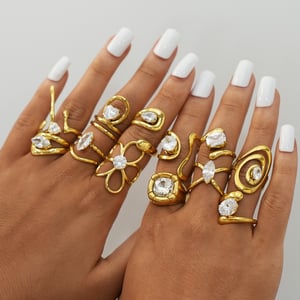 1 Piece  Retro Irregular Shape Stainless Steel   Gold Color Women‘s Gemstone Rings h5 Picture3