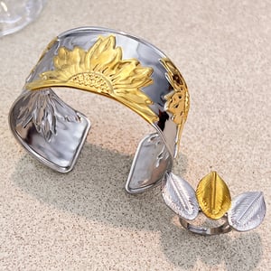 1 Parça Çiçek Şeklinde Paslanmaz Çelik Karışık Renkli Manşet Bileklik h5 Resim2