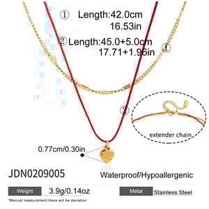 Collier multicouches en acier inoxydable doré pour femme, motif cœur romantique, 1 pièce h5 Image2