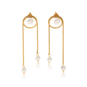 1 Pair Tassel Stainless Steel Gold Color Pearl Dangle Earrings h5