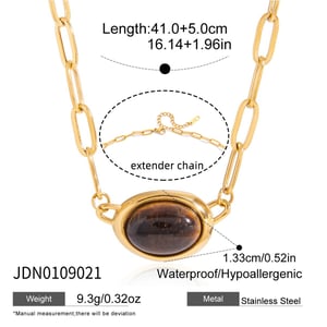 1 Piece Retro Oval Natural Stone Stainless Steel Gold Color Women's Pendant Necklaces h5 Picture2