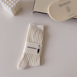 1 Pair Simple Solid Colored Knit Textured Pure Cotton Women's Mid-Calf Socks h5
