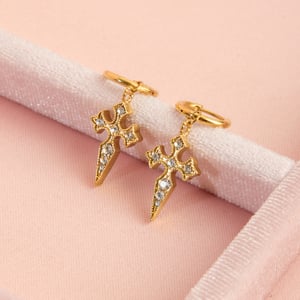 Parures de bijoux classiques pour femmes en acier inoxydable couleur or avec croix h5 Image3