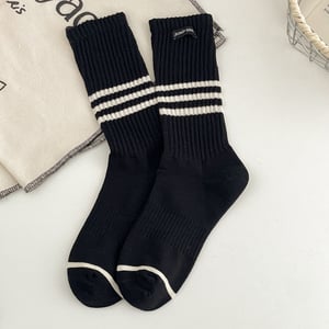 1 Pair White Tower Striped Sports & Casual Pure Cotton Women's Mid-Calf Socks h5