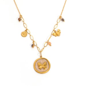 Collier avec pendentif en forme de papillon et de fleur en acier inoxydable pour femme, 1 pièce h5 Image5