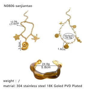 Stainless Steel Gold Color Acrylic Bracelet Set h5 Picture2