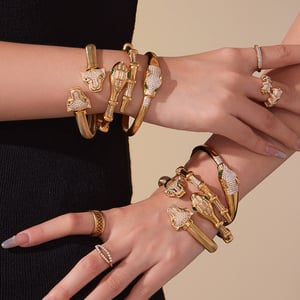 1 stuk luxe luipaard- en slangvormige titanium stalen armbanden met goudkleurige zirkonia voor dames h5 Afbeelding3