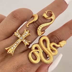 1 Parça Paslanmaz Çelik Yılan Şeklinde Altın Renkli Gösterişli Yüzük h5 Resim2