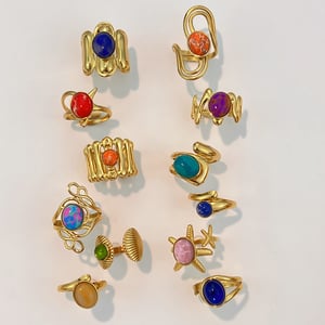 1 Adet Doğal Taş Paslanmaz Çelik Altın Renkli Yüzük h5 Resim2