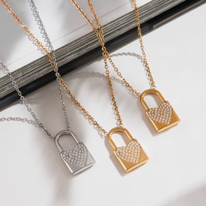 1 Piece Sparkling Lock Stainless Steel Gold Color Zircon Women's Pendant Necklaces h5 Picture3
