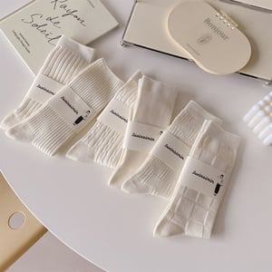 1 Pair Simple Solid Colored Knit Textured Pure Cotton Women's Mid-Calf Socks h5 Picture3