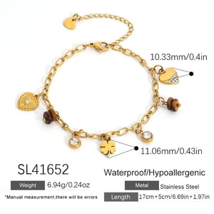 1 Piece Ethnic  Daily Heart Clover Stainless Steel Women's Charm Bracelets h5