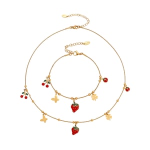 Vivid Strawberry Stainless Steel Gold Color Zircon Women's Jewelry Sets h5 Picture6