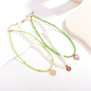 Collar de cuentas para mujer con piedras naturales y flores vívidas de 1 pieza h5 Imagen4