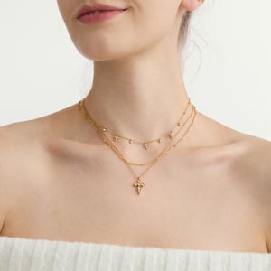 Parures de bijoux classiques pour femmes en acier inoxydable couleur or avec croix h5 Image6