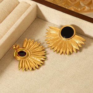 1 Pair Retro Leaf Stainless Steel Gold Color Natural Stone Stud Earrings h5 Picture4