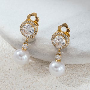 1 Pair Stainless Steel Gold Color Pearl Clip-On Earrings h5 Picture2