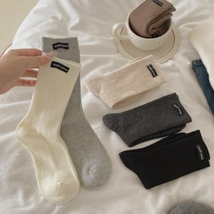 1 Pair Simple Solid Colored Pure Cotton Women's  Mid-Calf Socks h5 Picture3