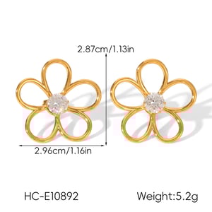 1 Pair Flower Stainless Steel Gold Color Zircon Stud Earrings h5 Picture2