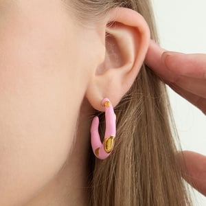 1 Pair Pink Circle Stainless Steel Gold Color Women's Hoop Earrings h5 Picture3