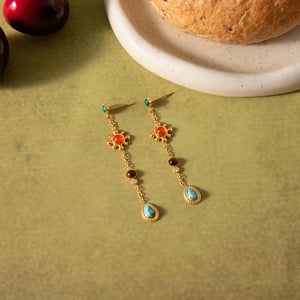 1 paire de boucles d&#39;oreilles pendantes en acier inoxydable polychrome avec pierres naturelles couleur or pour femme h5 Image4