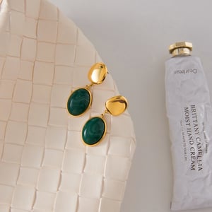1 Pair Retro Green Circle Stainless Steel Gold Color Acrylic Women's Drop Earrings h5 Picture3