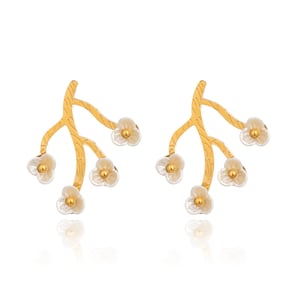 1 paire de boucles d&#39;oreilles à clous romantiques en acier inoxydable doré et coquillage, motif floral h5 Image4