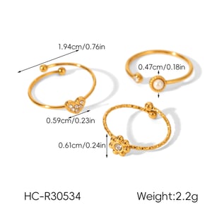 Flower Heart Stainless Steel Gold Color Zircon Rings Set h5 Picture2