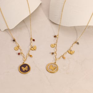 Collier avec pendentif en forme de papillon et de fleur en acier inoxydable pour femme, 1 pièce h5 Image2