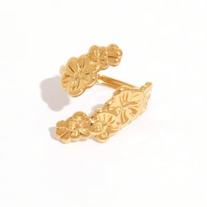 1 Piece Simple  Retro Flower Stainless Steel   Gold Color Women's Statement Rings h5
