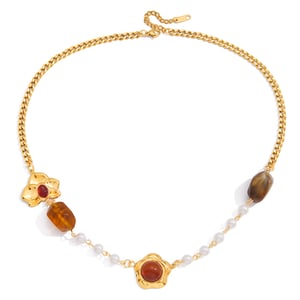 1 Piece Retro Flower Stainless Steel Gold Color Acrylic Women's Pendant Necklaces h5