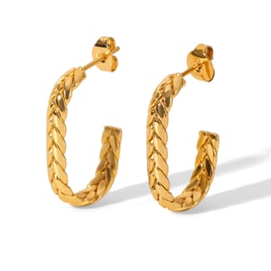 1 Pair C-shape Stainless Steel Gold Color Hoop Earrings h5