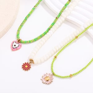 Collar de cuentas para mujer con piedras naturales y flores vívidas de 1 pieza h5 Imagen3