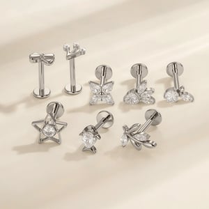 1 Piece Shining Bow Knot Star Fish Titanium Alloy Gold Color Zircon Women's Piercing Earrings h5 Picture4
