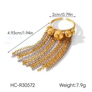 1 Piece Tassel Stainless Steel  Gold Color Zircon Statement Ring h5 Picture2