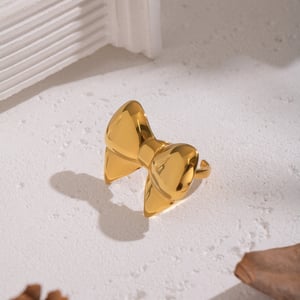 1 Piece Sweet Bow Knot Stainless Steel Gold Color Statement Ring h5 Picture4