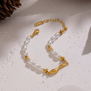 Bracelet en acier inoxydable doré avec perles (1 pièce) h5 Image2