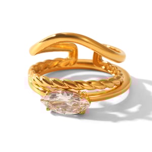 1 Piece Stainless Steel Gold Color Zircon Gemstone Ring h5
