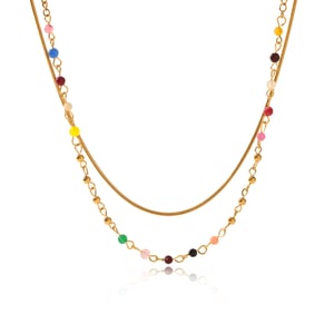 1 Piece Simple Beads Stainless Steel Gold Color Layered Necklace h5