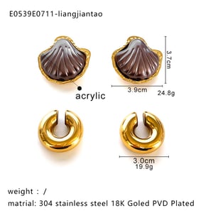1 Pair Shell Stainless Steel Gold Color Acrylic Earring Set h5 Picture2