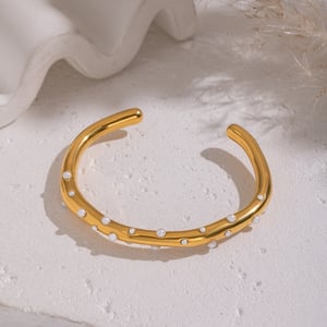 Bracelet manchette en acier inoxydable doré avec perle (1 pièce) h5 Image3