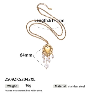 Heart Stainless Steel Gold Color Tassel Pearl Necklaces Set h5