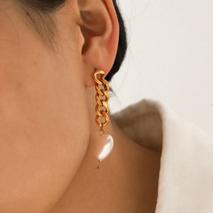 1 Pair Chain Stainless Steel Gold Color Heart Pearl Dangle Earrings h5 Picture3