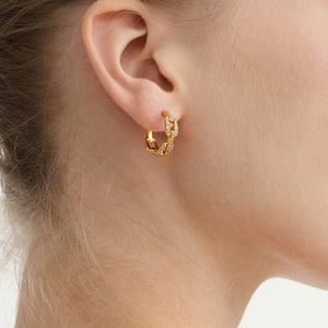 1 paar rechthoekige damesoorbellen van roestvrij staal met gouden zirkonia h5 Afbeelding4