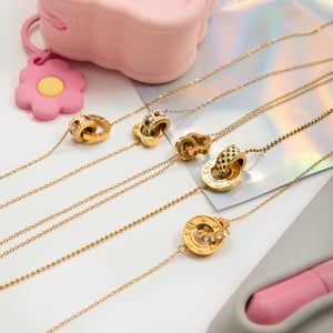 1 Piece Luxurious Double Circle Stainless Steel Gold Color Women's Pendant Necklaces h5 Picture5