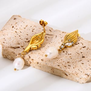 1 Pair Luxurious Retro Turtle Stainless Steel   Gold Color  Zircon Women's Dangle Earrings h5 Picture2