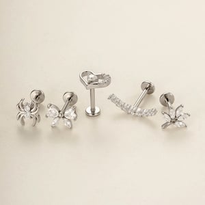 1 Piece Delicate Heart Bow Knot Snake Stainless Steel Gold Color Zircon Women's Piercing Earrings h5 Picture3