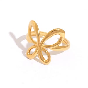1 Piece  Retro Butterfly Stainless Steel   Gold Color Women's Statement Rings h5