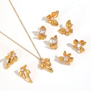 Sweet Bow Knot Stainless Steel Necklace Set h5 Picture4